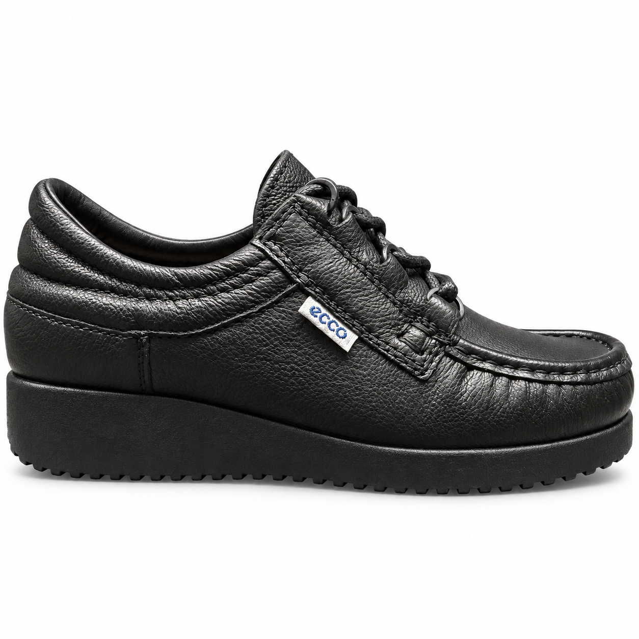 ECCO Tubular Sort Lædersko Med Kilehæl - 36
