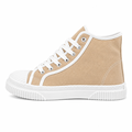 Beige high-top canvas sneakers med hvid gummisål og snørelukning