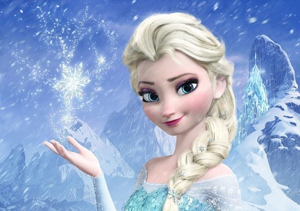 Frozen sukkerprint A4 med Elsa, snefnug og isslot på blå vinterbaggrund