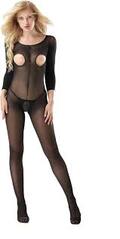 Sort gennemsigtig bodystocking med lange ærmer og åben bagdel – one size