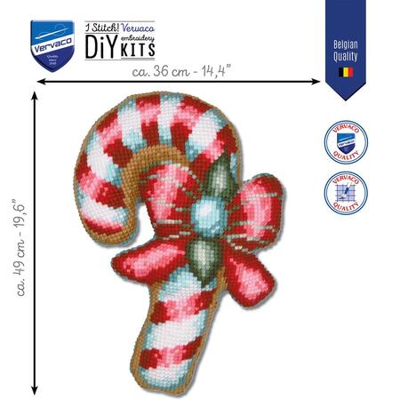 Vervaco DIY broderikit – Candy Cane korsstingspude, ca. 36 x 49 cm, med belgisk kvalitetsmærke.