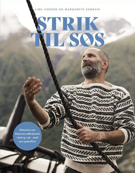 forside paa bogen strik til soes af Line Iversen og Margareth Sandvik viser en soemand i strikket sweater