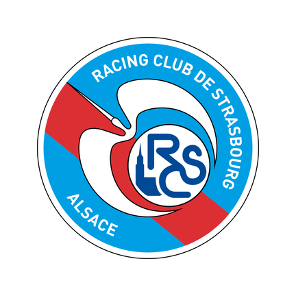 RC Strasbourg Alsace klublogo på hvid baggrund til rundt sukkerprint og kageprint Ø2–28 cm