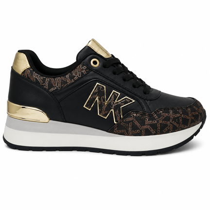 Sort dame sneaker med NK logo og gulddetaljer