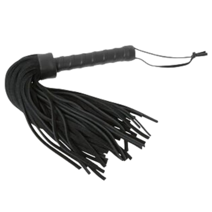 ZADO Velour Leather Flogger 39,5 cm – sort læderpisk i ruskind med solidt håndtag og håndledsstrop.