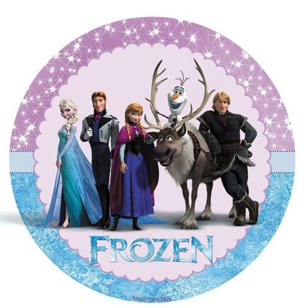 Frozen sukkerprint rundt med Elsa, Anna, Olaf, Kristoff og Sven til børnefødselsdagskage