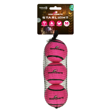 Dog Comets Starlight Tennisbold - M, 3 stk, pink