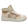 Beige og hvid high-top damesneaker med mønstret side og velcrolukning