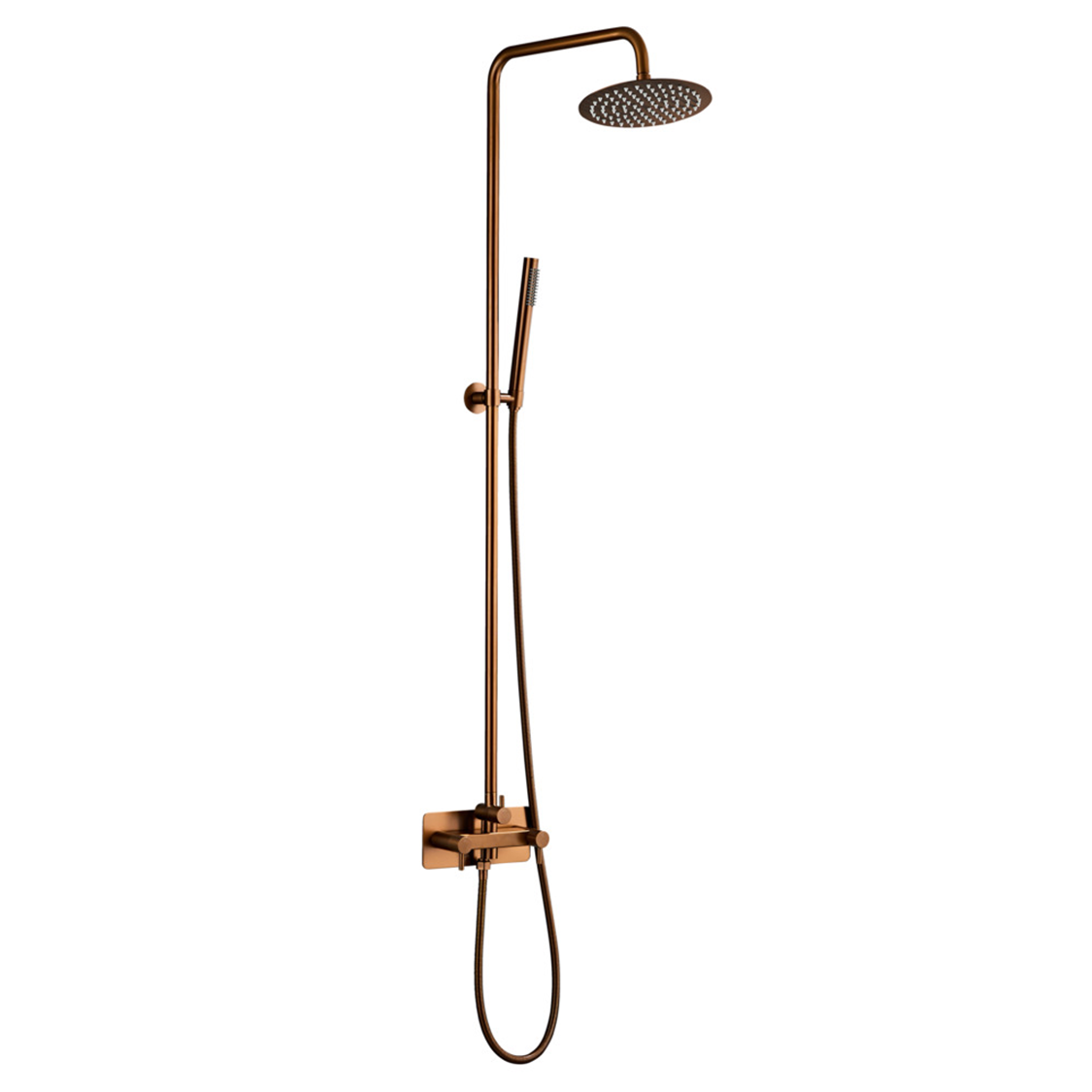 Lussero – Wandmontierte Außendusche Aus 304 Edelstahl Mit Kupfer-Finish, 20 Cm Regenduschkopf Und Handbrause (Kalt- & Warmwasser)