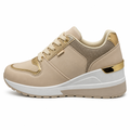 Beige damesneaker med guld og glitterdetaljer