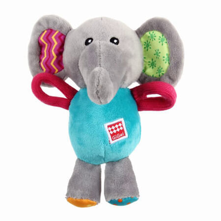 GiGwi Plush Friendz Elephant med knitrende ører og piver i maven og hoved.