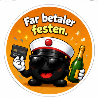 Sjovt studenter sukkerprint med teksten Far betaler festen til cupcakes, cookies og studenterkager