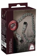 Fetish Collection Boob Chain SX brystklemmer med justeringsskruer, gummihætter og metalkæde