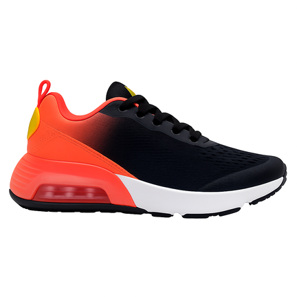 Unisex sneaker i sort med glidende orange gradient, gul hældetalje og hvid sål