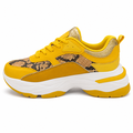 Chunky Damesneakers i Gul med Snake Print og Guld Detaljer