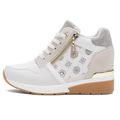 Lyse dame sneakers med skjult kilehæl, blomstermønster og gyldne detaljer