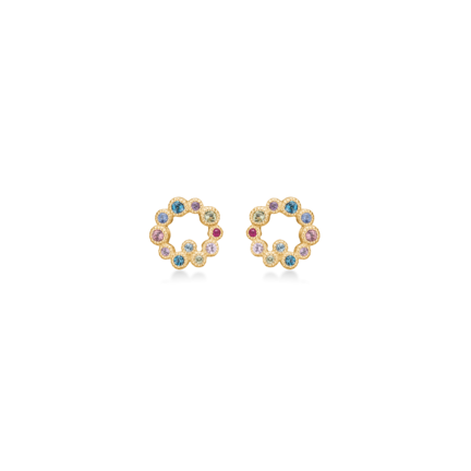 Luxury Rainbow Orbis earrings in 14-carat gold with sapphire, topaz, ruby, tourmaline and amethyst