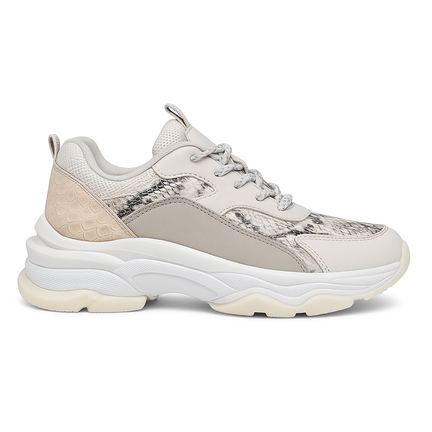 Chunky beige sneaker med snake-mønster og kraftig