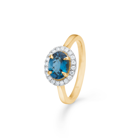 MIDNIGHT BLUE ring in 14 karat gold with London Blue topaz and 0.15 ct. diamonds W.SI.