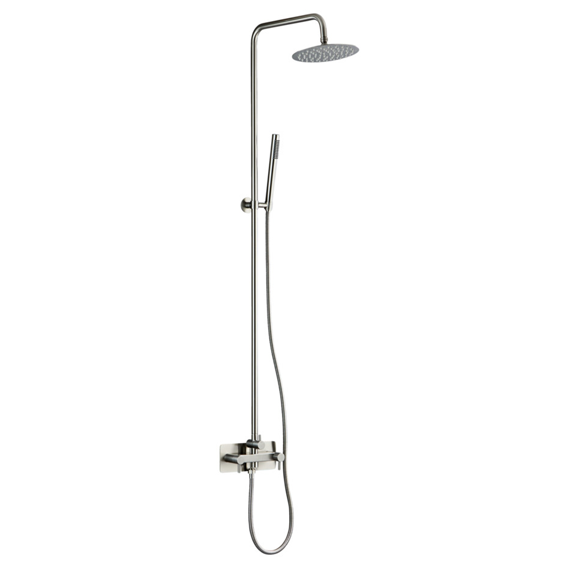 Lussero – Wandmontierte Außendusche Aus 304 Edelstahl Mit 20 Cm Regenduschkopf Und Handbrause (Kalt- & Warmwasser)