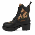 Camouflage combat støvle med chunky hæl og snørelukning