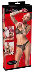 Bad Kitty 6-delt bondage-sæt i pink kunstlæder med gulddetaljer og kæder