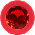 Emballage til Colorful Joy Jewel Red Plug Small fra You2Toys med mål og illustration af den røde buttplug.