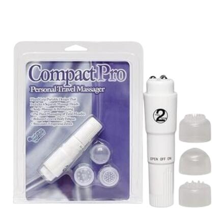 Powerful White Mini Vibrator – kompakt vibrator med tre tilbehør og lydsvage vibrationer