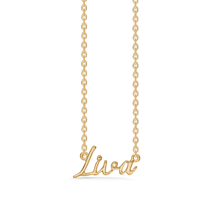 Name Tag Liva is made of 925 pure sterling silver plated with a durable 18 karat gold plating.
