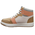 Midt-top damesneaker i hvid, beige og rosa med snørebånd og sporty sål