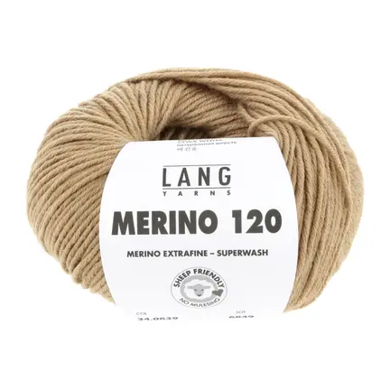 Garnnøgle fra Lang Yarns merino 120 i farven camel melange
