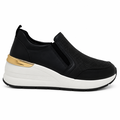 Sort slip-on wedgesneaker til damer med gyldne detaljer