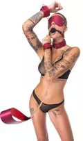 Bad Kitty 6-delt bondage-sæt i pink kunstlæder med gulddetaljer og kæder