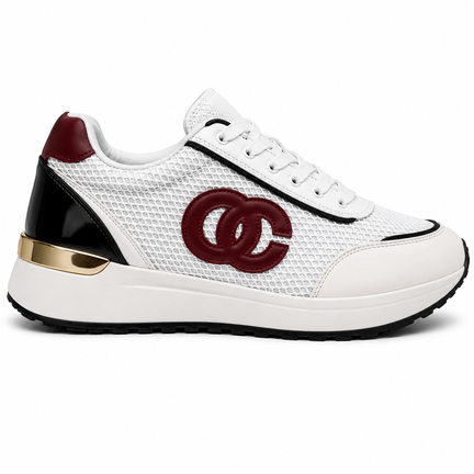 Hvid dame sneaker med CC logo og gulddetaljer