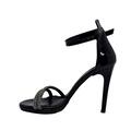 Sort højhælet sandal med glimmerstropper og ankelrem