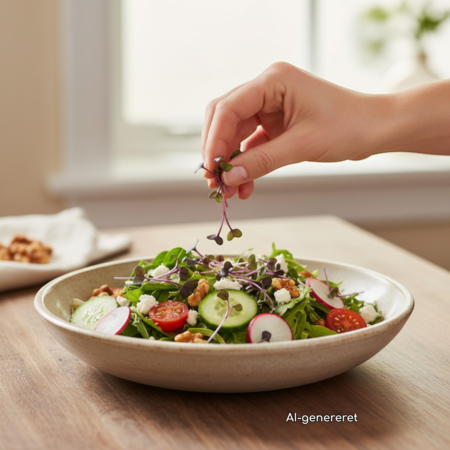 Radise Sango mikrogrønt drysses over en frisk salat