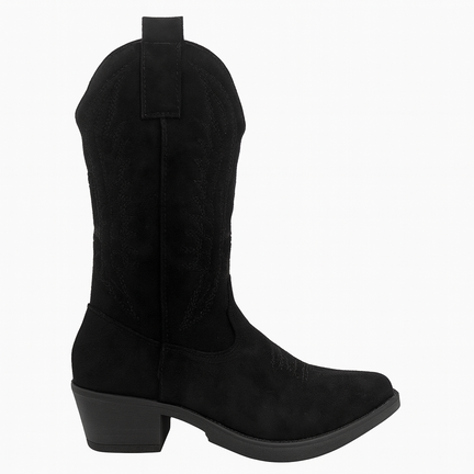 Sort cowboy støvle i ruskind med lynlås i siden