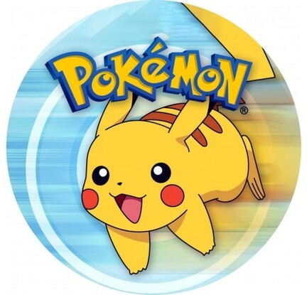Rundt Pokémon-kageprint med Pikachu på blå baggrund i størrelser fra Ø2 til Ø28 cm