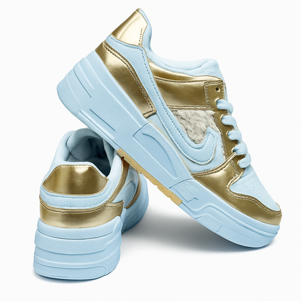 Hvid og guld dame sneakers med pelsdetalje og chunky sål