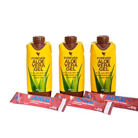 GelARGI+ Tri-Pak med 3 Forever Aloe Vera Gel og 3 ARGI+ sticks