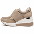 Beige wedge-sneaker med nitter og skjult hæl til dame