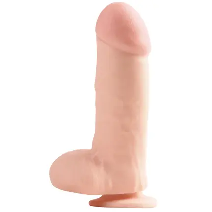 Basix Big 7 realistisk dildo i hudfarvet gummi med åretegninger, penishoved og kraftig sugekop