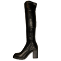 Sort over-the-knee støvle i læderlook med blokhæl