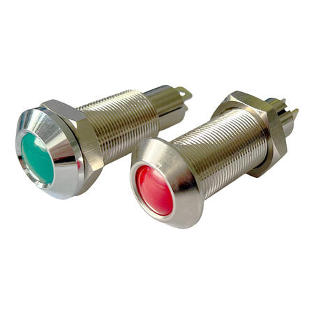 Kontrollampe 12V 24V med forkromet messingring
