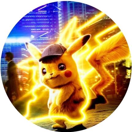 Pokémon-inspireret rundt sukkerprint med detektiv og lyn motiv