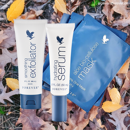 Beauty For You fra Forever Living: smoothing exfoliator, aloe bio-cellulose mask og hydrating serum fra Forever Living