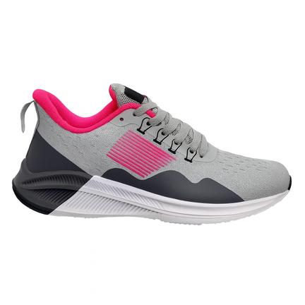 Grå/pink unisex sneakers i tekstil med fleksibel sål