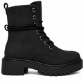Dame combat boot sort i nubuck-look med grov sål