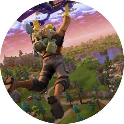 Rundt Fortnite sukkerprint med lufthelt over den grønne ø