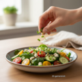 Rucola-mikrogrønt drysses over en farverig salat